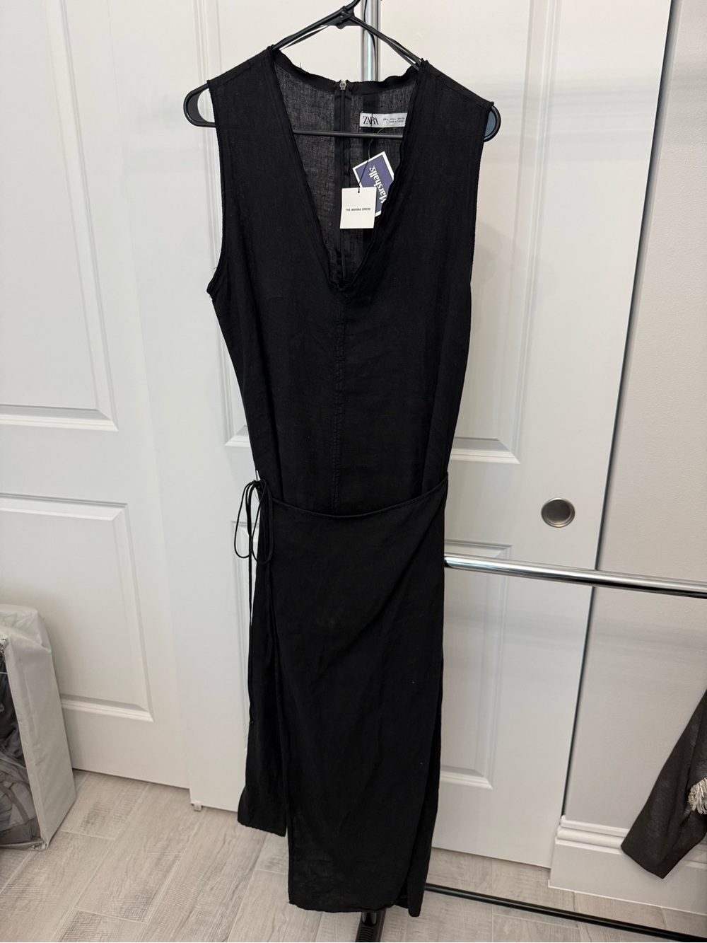 Zara Black Sleeveless Maxi Tie-Waist Dress